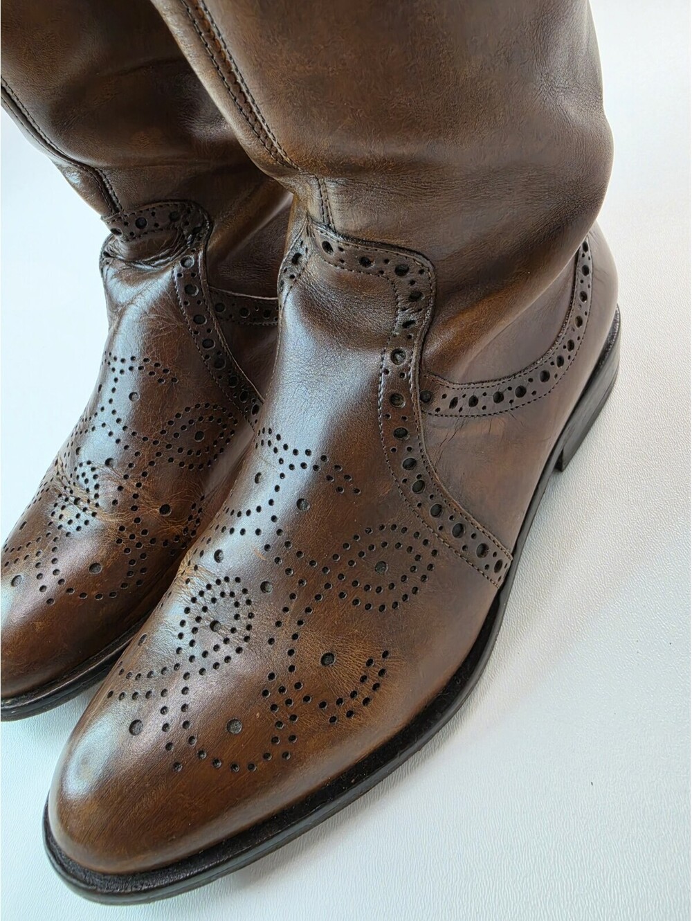 Franco Cuadra Shop Almond Brown Calfskin Leather Zip Boots Womens 23.5 US 6 - Picture 4 of 11